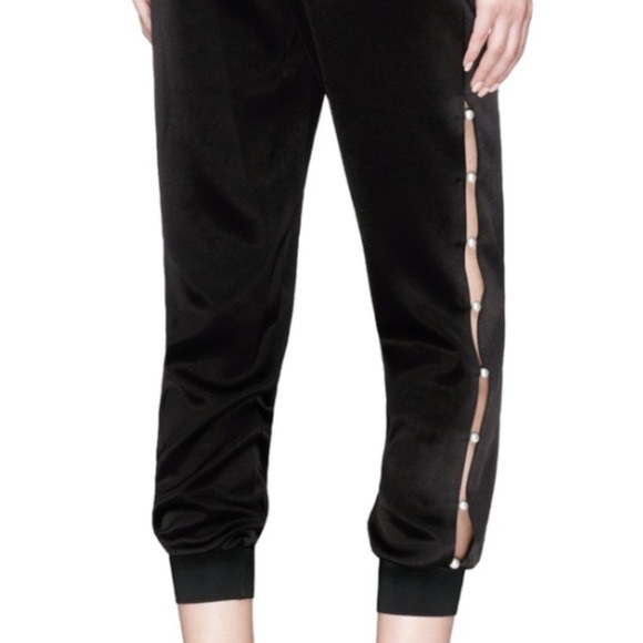 Alice + Olivia Black Track Pants with Side Buttons - Picture 1 of 6